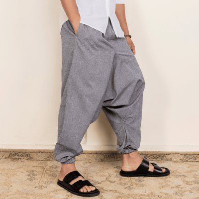 Men's Harem Pants | Grey | Fits Waist Size 28" to 36" – Mens Pyjama on Brown Living™. SKU: AT01048. Img 10.