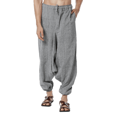 Men's Harem Pants | Grey | Fits Waist Size 28" to 36" – Mens Pyjama on Brown Living™. SKU: AT01048. Img 1.