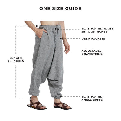 Men's Harem Pants | Grey | Fits Waist Size 28" to 36" – Mens Pyjama on Brown Living™. SKU: AT01048. Img 3.
