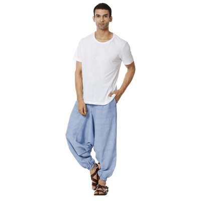 Men's Harem Pants | Lavender Blue | Fits Waist Size 28" to 36" – Mens Pyjama on Brown Living™. SKU: AT01041. Img 4.