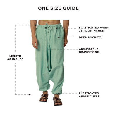 Men's Harem Pants | Sea Green | Fits Waist Size 28" to 36" – Mens Pyjama on Brown Living™. SKU: AT01047. Img 13.