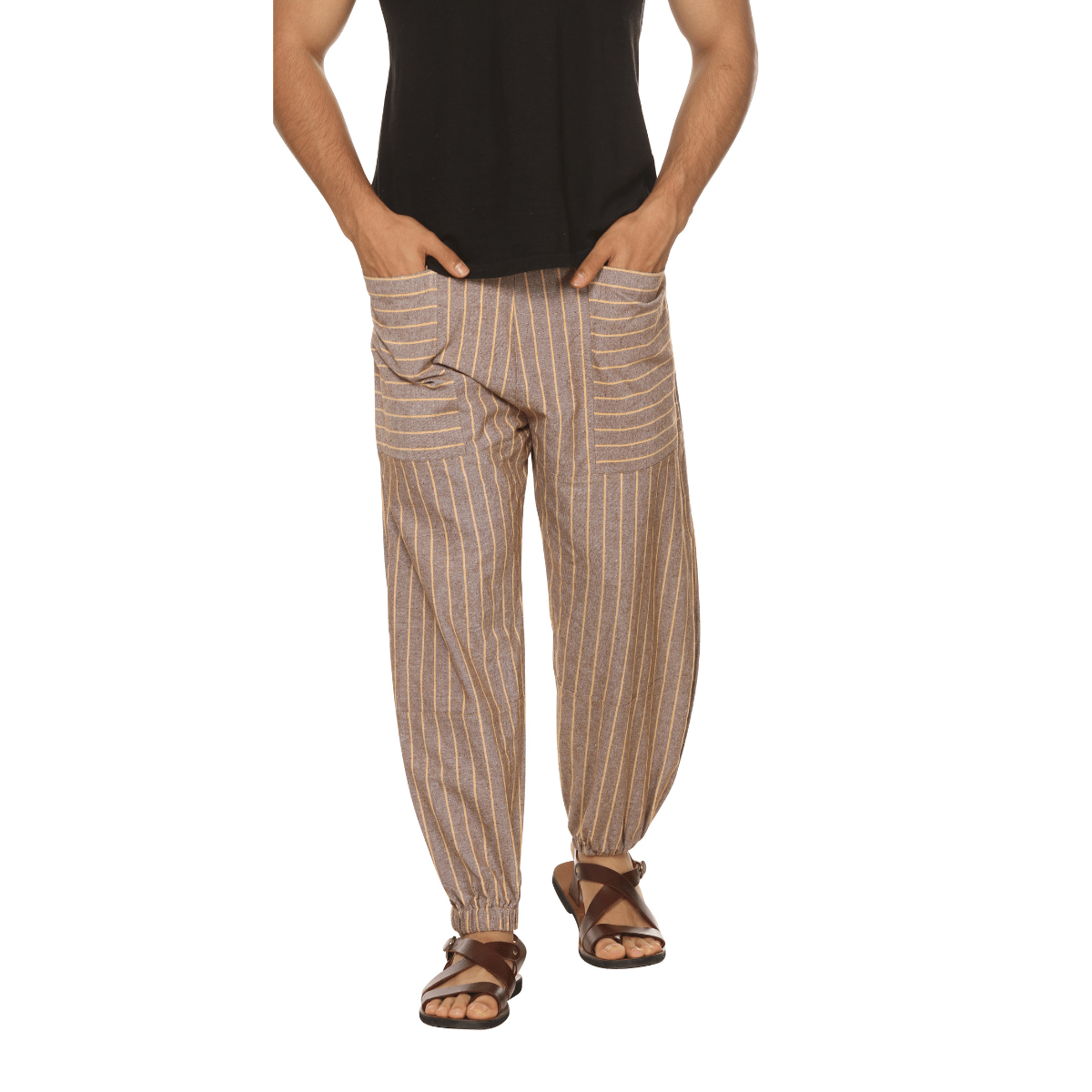 Men's Hopper | Brown Stripes | Fits Waist Sizes 28 to 38 Inches – Mens Pyjama by Hope - House of Pure Eco available on Brown Living™. . SKU: HOP - AT29. Img 1.