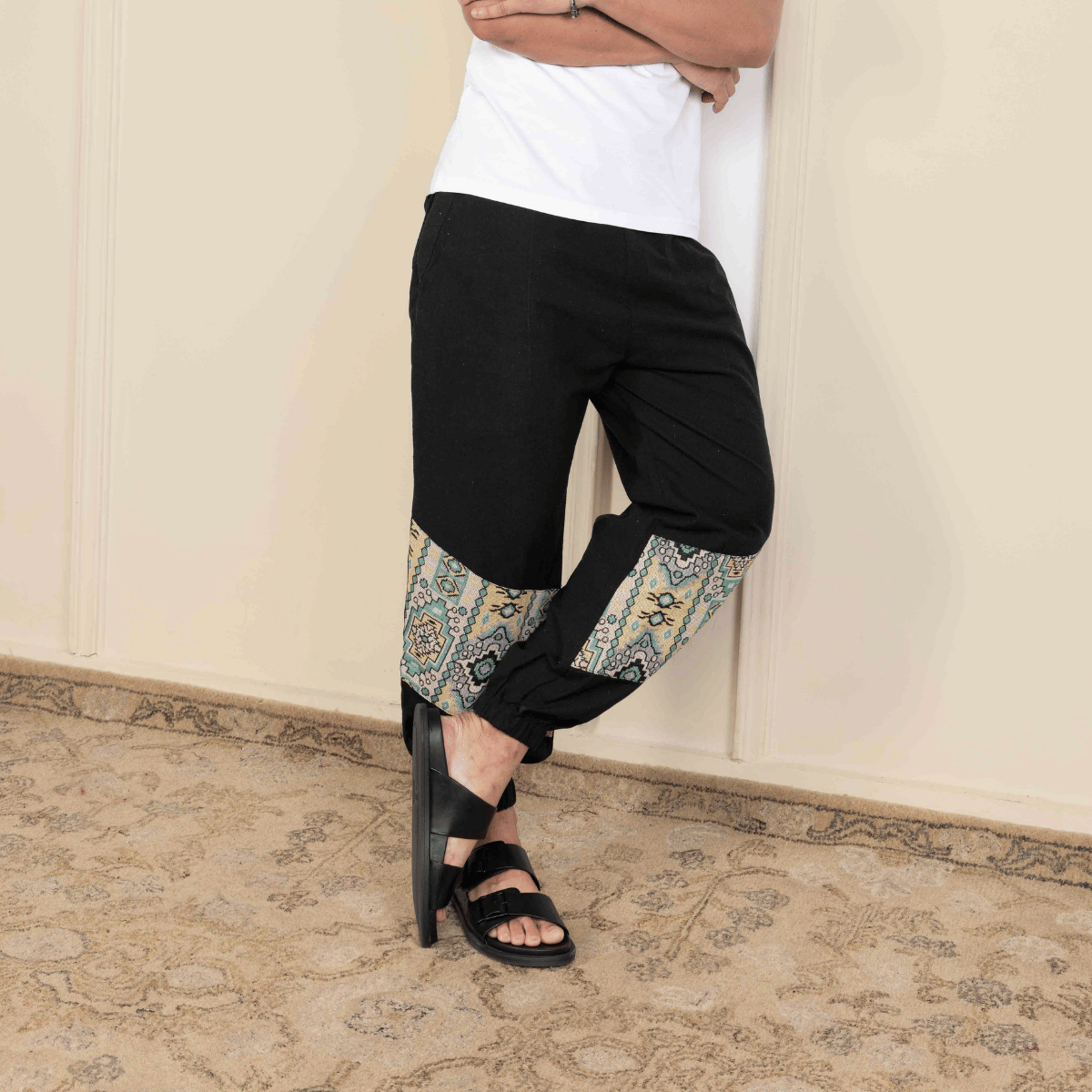 Men's Hopper Joggers | Black with Patterned Patch | Fits Waist Sizes 30 to 38 Inches – Mens Pyjama by Hope - House of Pure Eco available on Brown Living™. . SKU: H - 2_m15. Img 5.