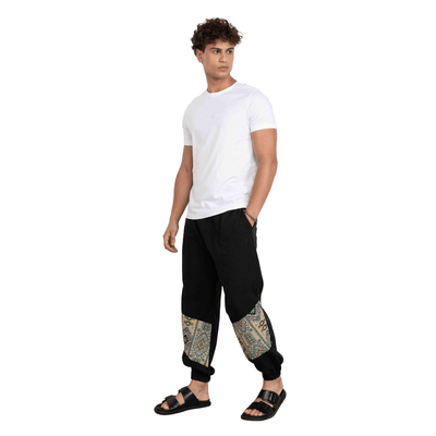 Men's Hopper Joggers | Black with Patterned Patch | Fits Waist Sizes 30 to 38 Inches – Mens Pyjama on Brown Living™. SKU: H - 2_m15. Img 6.