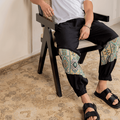 Men's Hopper Joggers | Black with Patterned Patch | Fits Waist Sizes 30 to 38 Inches – Mens Pyjama by Hope - House of Pure Eco available on Brown Living™. . SKU: H - 2_m15. Img 2.