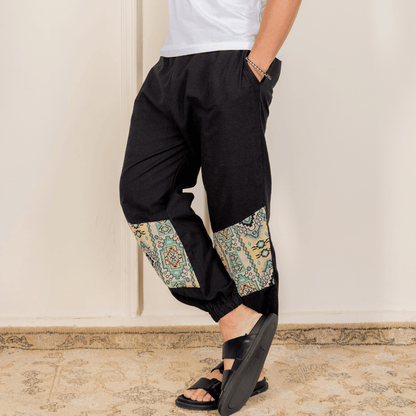 Men's Hopper Joggers | Black with Patterned Patch | Fits Waist Sizes 30 to 38 Inches – Mens Pyjama by Hope - House of Pure Eco available on Brown Living™. . SKU: H - 2_m15. Img 1.