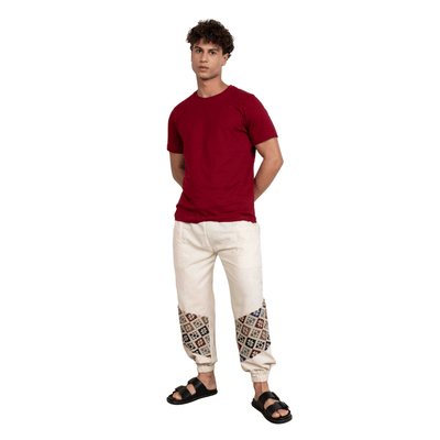 Men's Hopper Joggers | Cream with Patterned Patch | Fits Waist Sizes 30 to 38 Inches – Mens Pyjama on Brown Living™. SKU: H - 2_m12. Img 6.