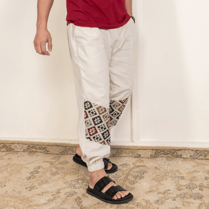 Men's Hopper Joggers | Cream with Patterned Patch | Fits Waist Sizes 30 to 38 Inches – Mens Pyjama by Hope - House of Pure Eco available on Brown Living™. . SKU: H - 2_m12. Img 4.