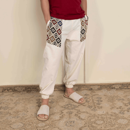 Men's Hopper Joggers | Cream with Pocket Patch| Fits Waist Sizes 30 to 38 Inches – Mens Pyjama on Brown Living™. SKU: H - 1_m12. Img 7.