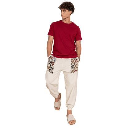 Men's Hopper Joggers | Cream with Pocket Patch| Fits Waist Sizes 30 to 38 Inches – Mens Pyjama on Brown Living™. SKU: H - 1_m12. Img 6.