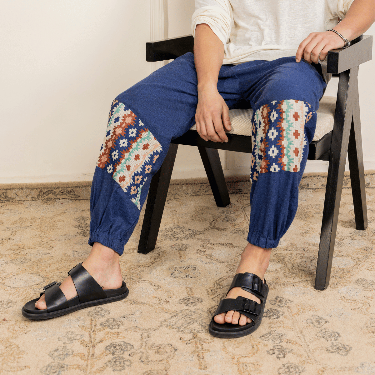 Men's Hopper Joggers | Dark Blue with Patterned Patch | Fits Waist Sizes 30 to 38 Inches – Mens Pyjama by Hope - House of Pure Eco available on Brown Living™. . SKU: H - 2_m11. Img 2.