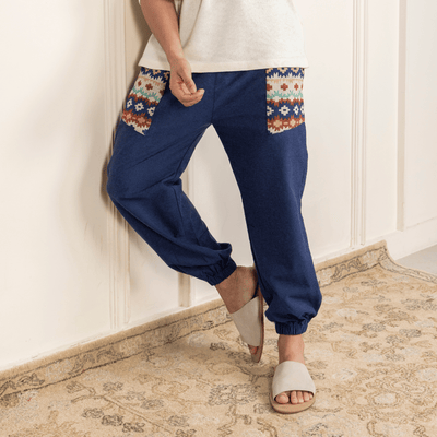 Men's Hopper Joggers | Dark Blue with Pocket Patch | Fits Waist Sizes 30 to 38 Inches – Mens Pyjama on Brown Living™. SKU: H - 1_m11. Img 1.
