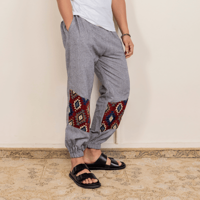 Men's Hopper Joggers | Grey with Patterned Patch| Fits Waist Sizes 30 to 38 Inches – Mens Pyjama on Brown Living™. SKU: H - 2_m13. Img 6.