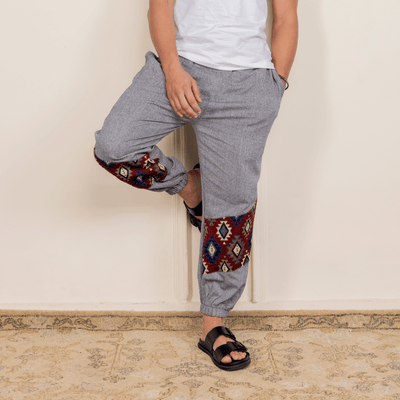 Men's Hopper Joggers | Grey with Patterned Patch| Fits Waist Sizes 30 to 38 Inches – Mens Pyjama on Brown Living™. SKU: H - 2_m13. Img 5.