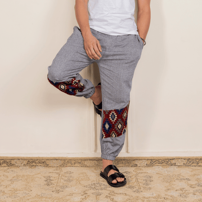 Men's Hopper Joggers | Grey with Patterned Patch| Fits Waist Sizes 30 to 38 Inches – Mens Pyjama by Hope - House of Pure Eco available on Brown Living™. . SKU: H - 2_m13. Img 5.