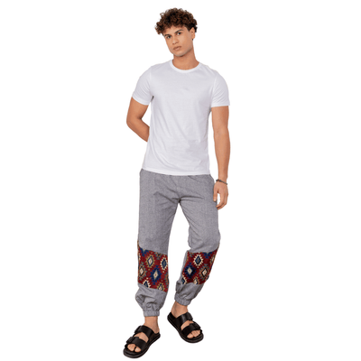 Men's Hopper Joggers | Grey with Patterned Patch| Fits Waist Sizes 30 to 38 Inches – Mens Pyjama on Brown Living™. SKU: H - 2_m13. Img 7.