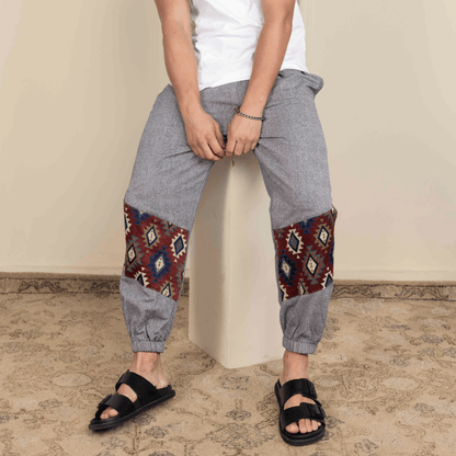 Men's Hopper Joggers | Grey with Patterned Patch| Fits Waist Sizes 30 to 38 Inches – Mens Pyjama by Hope - House of Pure Eco available on Brown Living™. . SKU: H - 2_m13. Img 2.