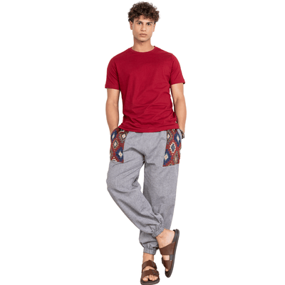 Men's Hopper Joggers | Grey With Pocket Patch | Fits Waist Sizes 30 to 38 Inches – Mens Pyjama on Brown Living™. SKU: H - 1_m13. Img 7.