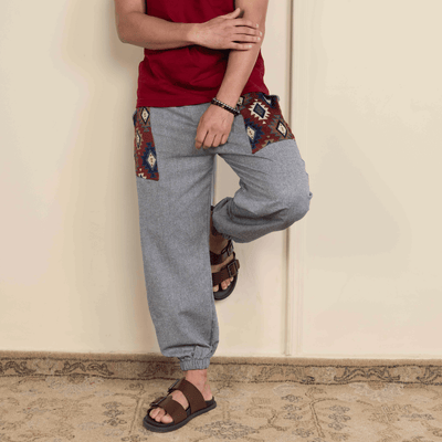 Men's Hopper Joggers | Grey With Pocket Patch | Fits Waist Sizes 30 to 38 Inches – Mens Pyjama on Brown Living™. SKU: H - 1_m13. Img 1.