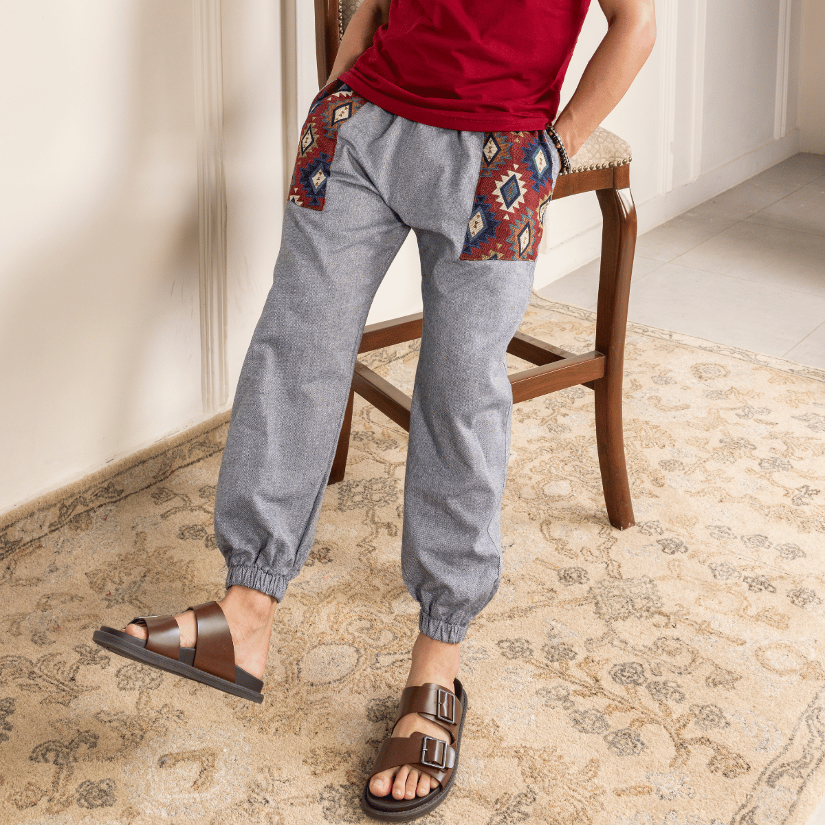 Men's Hopper Joggers | Grey With Pocket Patch | Fits Waist Sizes 30 to 38 Inches – Mens Pyjama by Hope - House of Pure Eco available on Brown Living™. . SKU: H - 1_m13. Img 2.