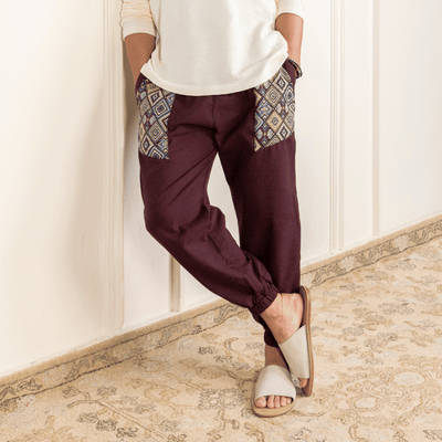 Men's Hopper Joggers | Maroon With Pocket Patch | Fits Waist Sizes 30 to 38 Inches – Mens Pyjama on Brown Living™. SKU: H - 1_m14. Img 1.