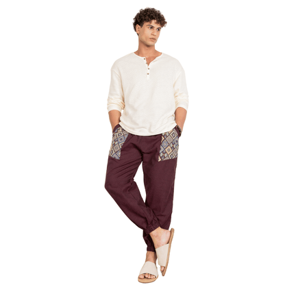 Men's Hopper Joggers | Maroon With Pocket Patch | Fits Waist Sizes 30 to 38 Inches – Mens Pyjama by Hope - House of Pure Eco available on Brown Living™. . SKU: H - 1_m14. Img 7.