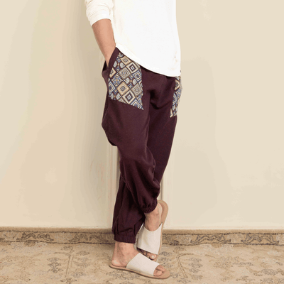 Men's Hopper Joggers | Maroon With Pocket Patch | Fits Waist Sizes 30 to 38 Inches – Mens Pyjama on Brown Living™. SKU: H - 1_m14. Img 6.