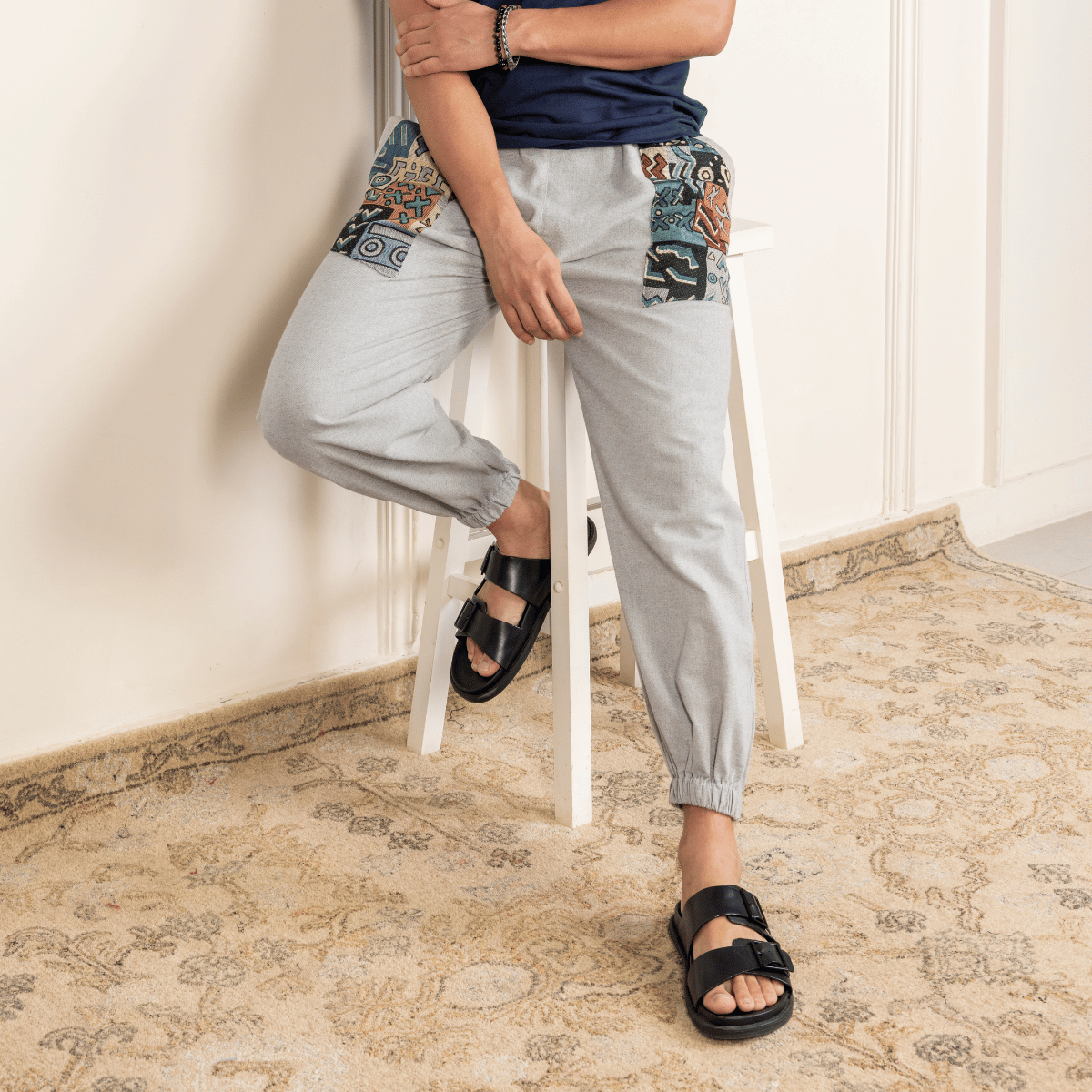 Men's Hopper Joggers | Melange Grey With Pocket Patch | Fits Waist Sizes 30 to 38 Inches – Mens Pyjama by Hope - House of Pure Eco available on Brown Living™. . SKU: H - 1_m17. Img 4.