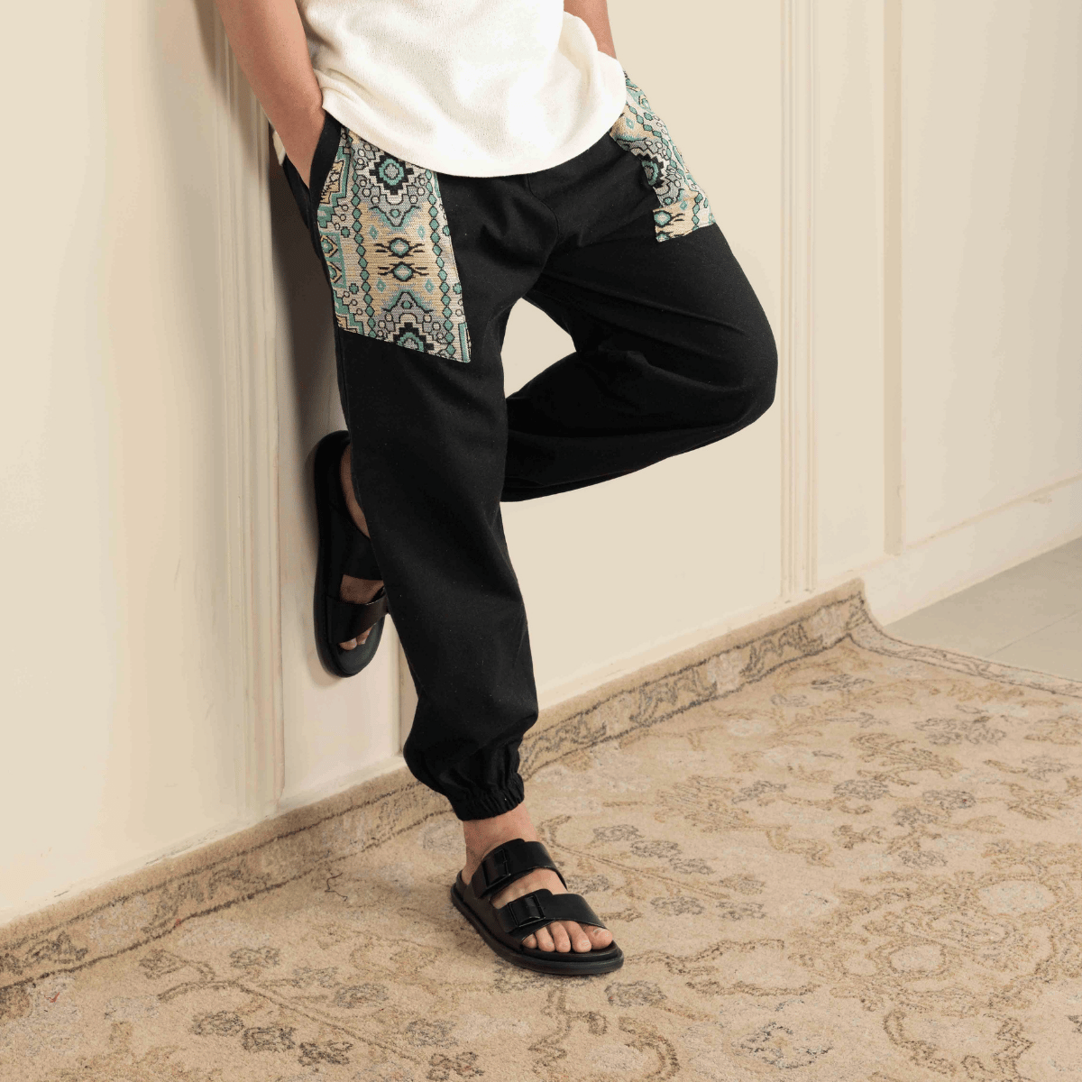 Men's Hopper Joggers with Pocket Patch | Black | Fits Waist Sizes 30 to 38 Inches – Mens Pyjama on Brown Living™. SKU: H - 1_m15. Img 5.