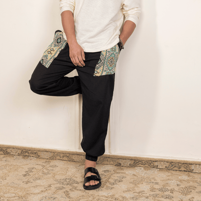 Men's Hopper Joggers with Pocket Patch | Black | Fits Waist Sizes 30 to 38 Inches – Mens Pyjama on Brown Living™. SKU: H - 1_m15. Img 6.