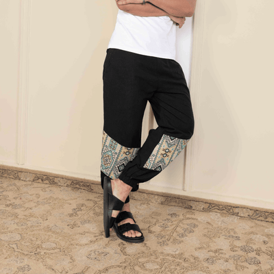 Men's Joggers | Black Patterned Patch | Fits Waist Sizes 30" to 38" – Mens Pyjama on Brown Living™. SKU: H - 2_m15. Img 11.