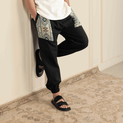 Men's Joggers | Black Pocket Patch | Fits Waist Sizes 30” to 38” – Mens Pyjama on Brown Living™. SKU: H - 1_m15. Img 12.