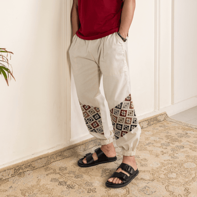 Men's Joggers | Cream Patterned Patch | Fits Waist Sizes 30" to 38" – Mens Pyjama on Brown Living™. SKU: H - 2_m12. Img 7.