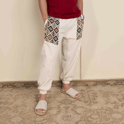 Men's Joggers | Cream Pocket Patch | Fits Waist Sizes 30” to 38” – Mens Pyjama on Brown Living™. SKU: H - 1_m12. Img 14.