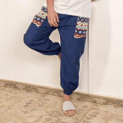 Men's Joggers | Dark Blue Pocket Patch | Fits Waist Sizes 30” to 38” – Mens Pyjama on Brown Living™. SKU: H - 1_m11. Img 12.