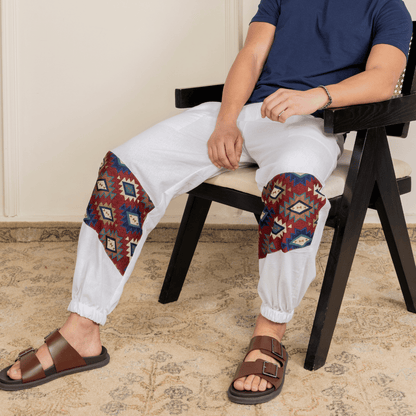 Men's Joggers | White Patterned Patch | Fits Waist Sizes 30" to 38" – Mens Pyjama on Brown Living™. SKU: H - 2_mWhite. Img 9.