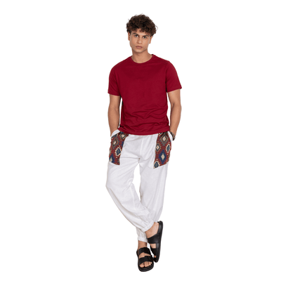 Men's Joggers | White Pocket Patch | Fits Waist Sizes 30” to 38” – Mens Pyjama on Brown Living™. SKU: H - 1_mWhite. Img 14.