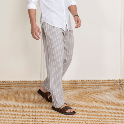 Men's Lounge Pant | Grey Stripes | Fits Waist Size 28" to 36" – Mens Pyjama on Brown Living™. SKU: AT01020. Img 7.