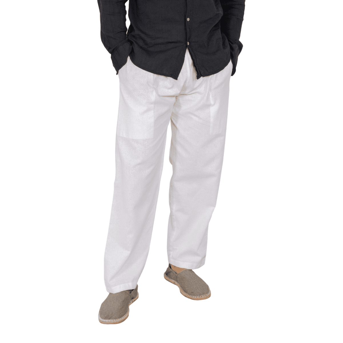 Men's Lounge Pant | White | Fits Waist Size 28" to 36" – Mens Pyjama on Brown Living™. SKU: AT0010 - White. Img 1.