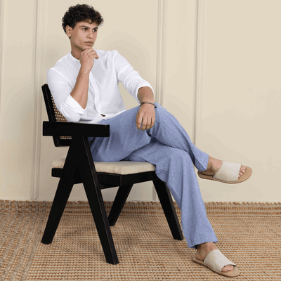 Men's Lounge Pants | Blue | Fits Waist Size 28" to 36" – Mens Pyjama on Brown Living™. SKU: AT01031. Img 6.