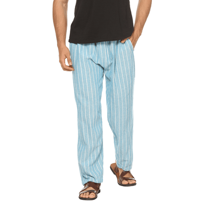 Men's Lounge Pants | Blue Stripes | Fits Waist Size 28" to 36" – Mens Pyjama on Brown Living™. SKU: AT01016. Img 10.