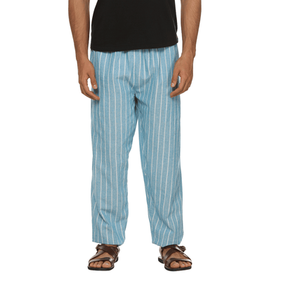 Men's Lounge Pants | Blue Stripes | Fits Waist Size 28" to 36" – Mens Pyjama on Brown Living™. SKU: AT01016. Img 11.