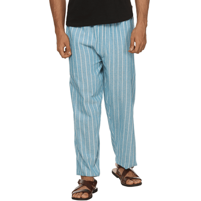 Men's Lounge Pants | Blue Stripes | Fits Waist Size 28" to 36" – Mens Pyjama on Brown Living™. SKU: AT01016. Img 1.