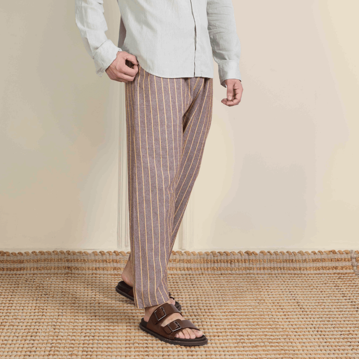 Men's Lounge Pants | Brown Stripes | Fits Waist Size 28" to 36" – Mens Pyjama by Hope - House of Pure Eco available on Brown Living™. . SKU: AT01019. Img 2.