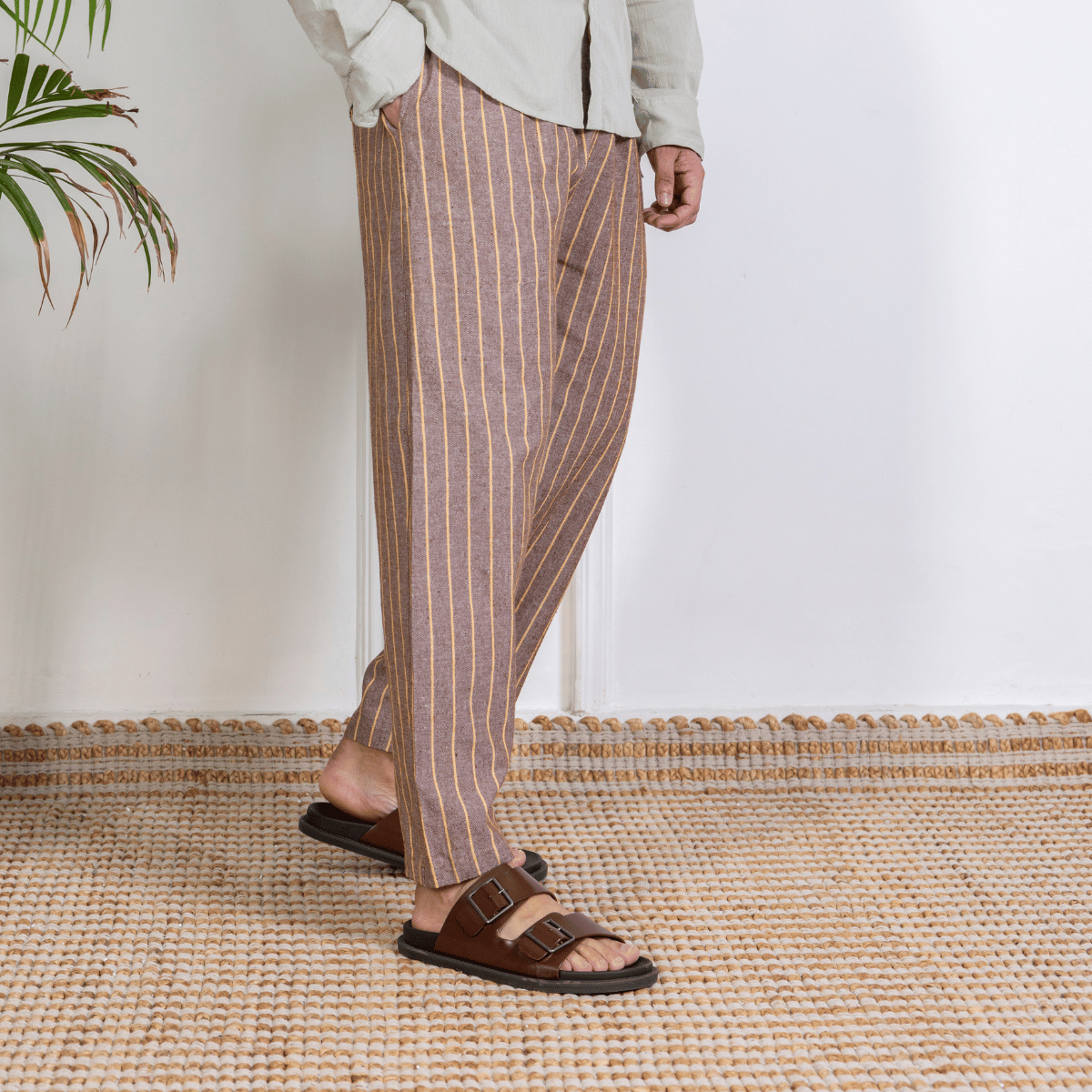Men's Lounge Pants | Brown Stripes | Fits Waist Size 28" to 36" – Mens Pyjama by Hope - House of Pure Eco available on Brown Living™. . SKU: AT01019. Img 4.