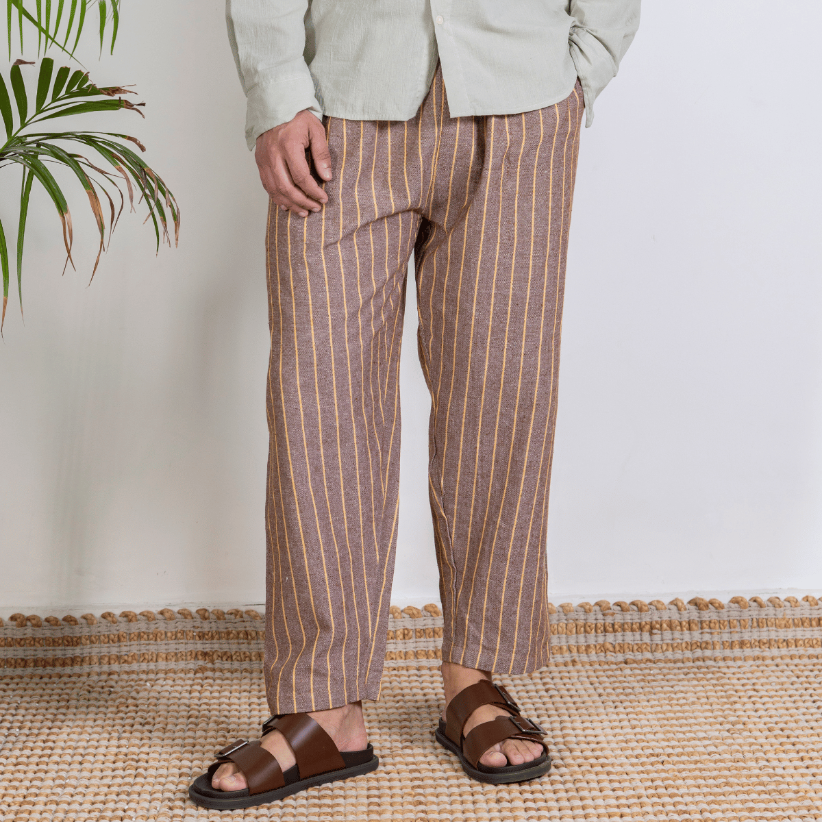 Men's Lounge Pants | Brown Stripes | Fits Waist Size 28" to 36" – Mens Pyjama by Hope - House of Pure Eco available on Brown Living™. . SKU: AT01019. Img 1.