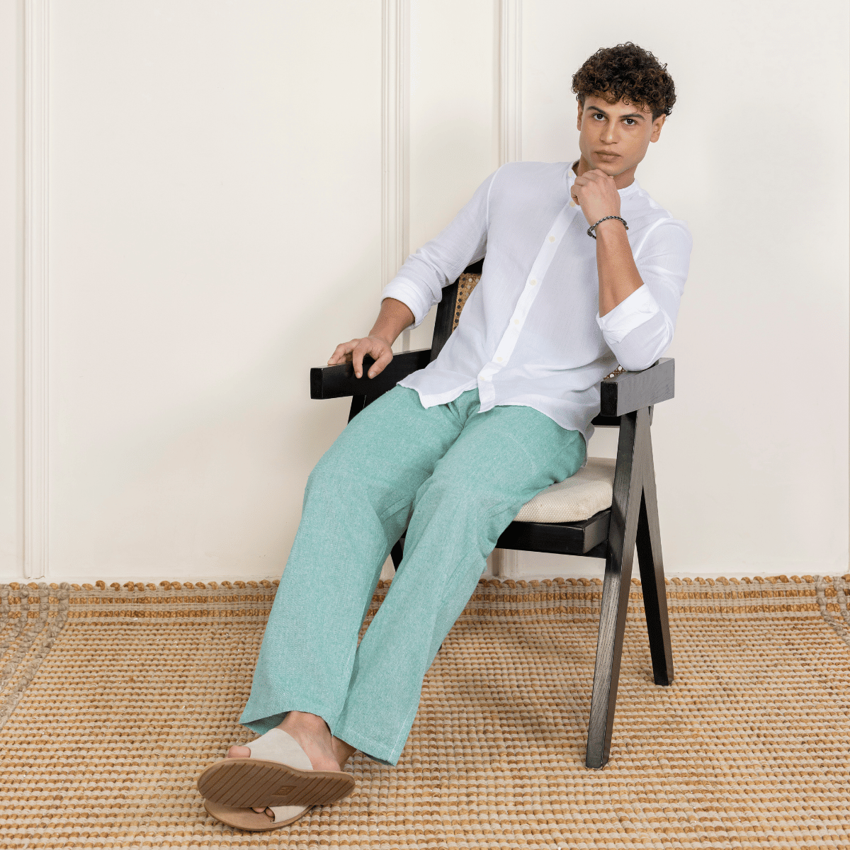 Men's Lounge Pants | Green | Fits Waist Size 28" to 36" – Mens Pyjama on Brown Living™. SKU: AT01037. Img 2.
