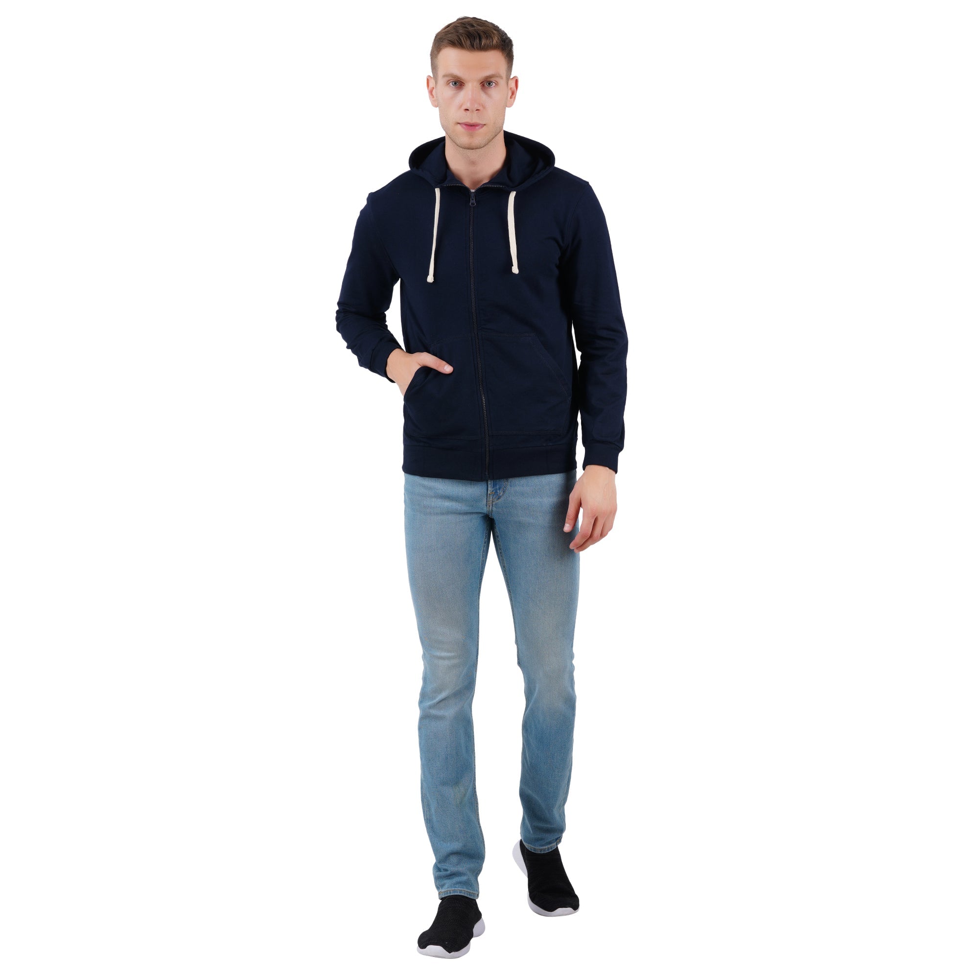 Men’s Navy Zipper Hoodie | Comfortable Everyday Layer – Mens Trousers on Brown Living™. SKU: ARZIKI59-NAVY-M. Img 4.