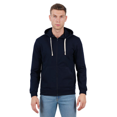 Men’s Navy Zipper Hoodie | Comfortable Everyday Layer – Mens Trousers on Brown Living™. SKU: ARZIKI59-NAVY-M. Img 1.