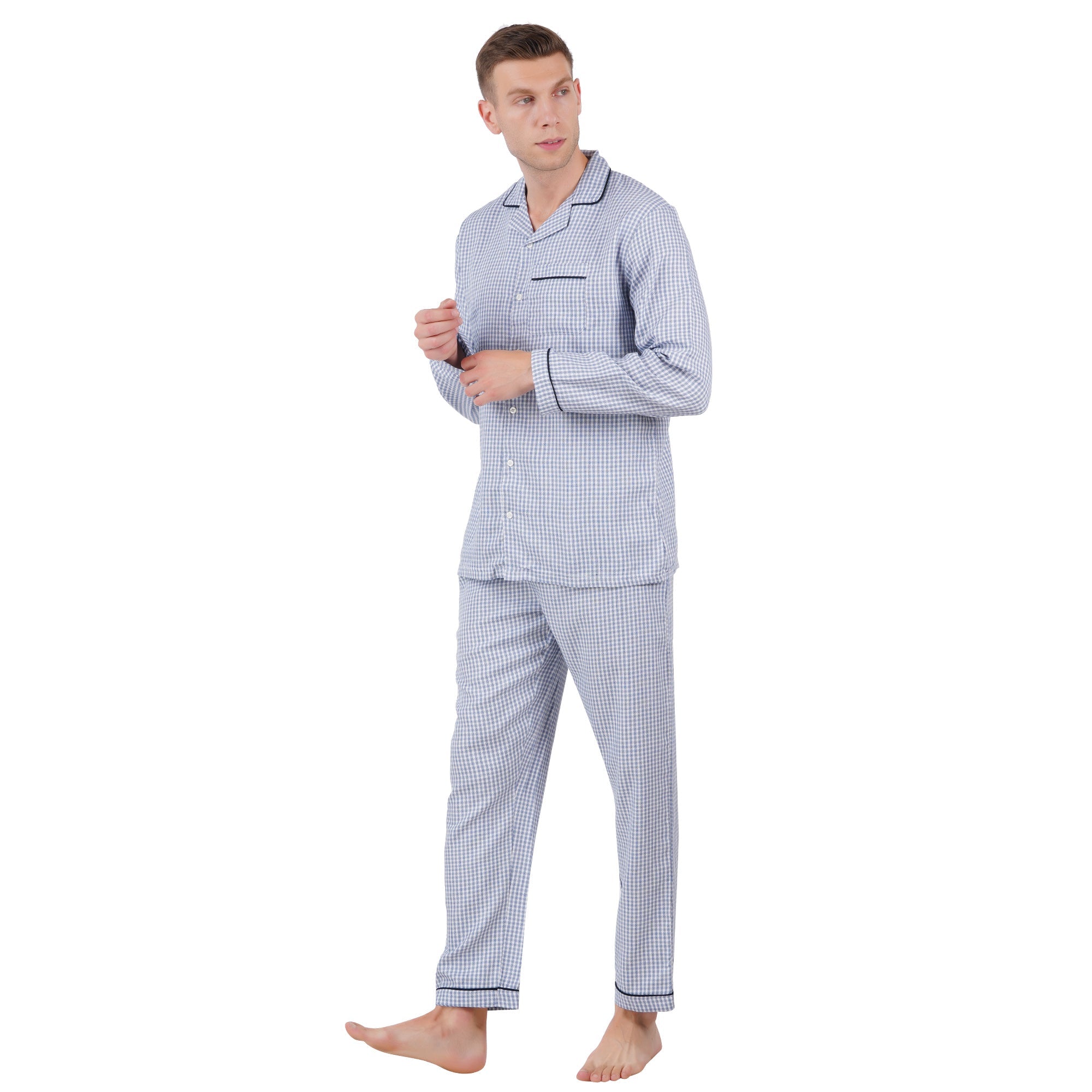 Men’s Nightwear Blue Checks | Comfortable Sleepwear – Mens Trousers on Brown Living™. SKU: ARZIKI108-BLUECHECKS-M. Img 3.